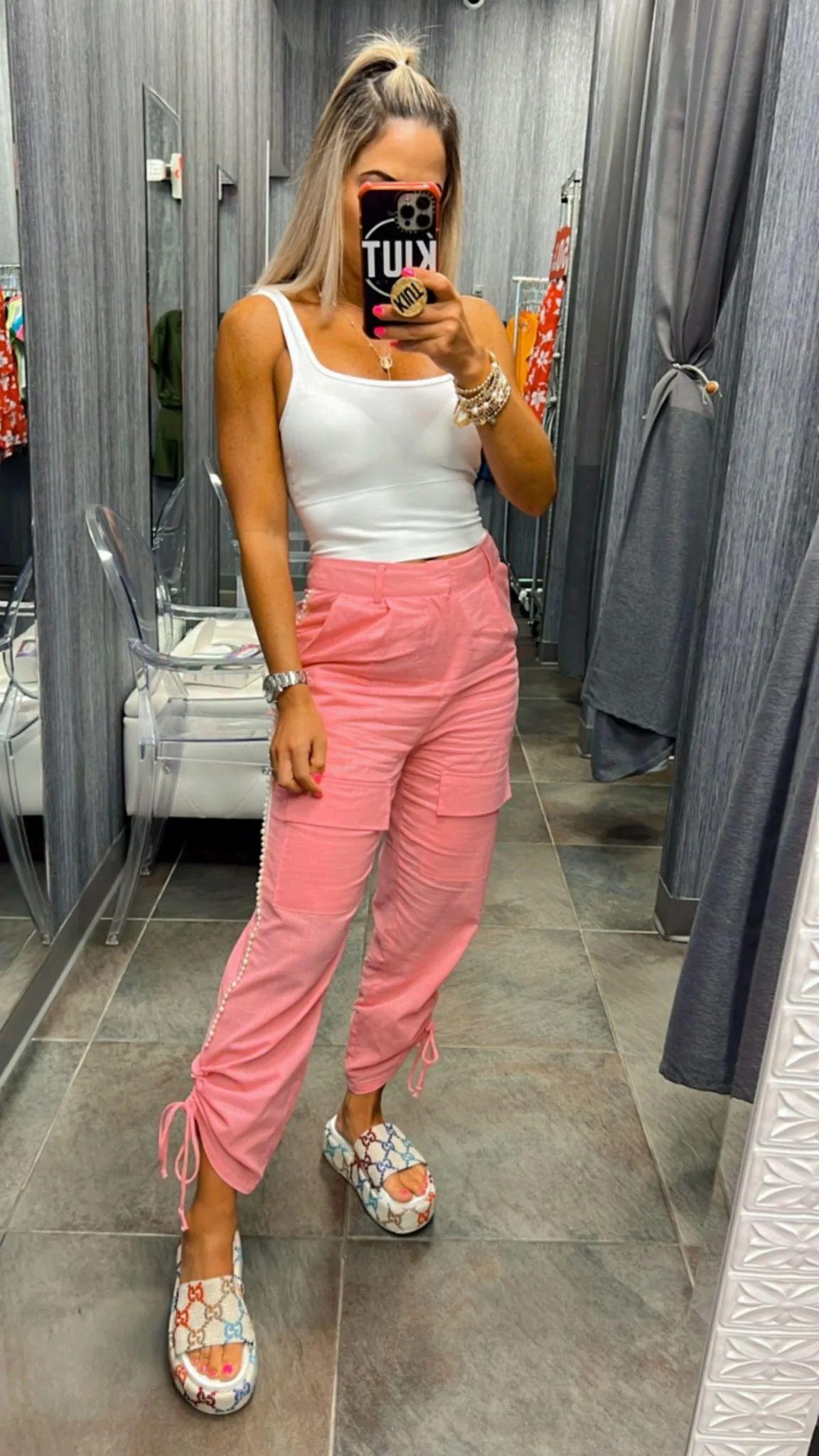 3143 Jogger pants with pearls on sides