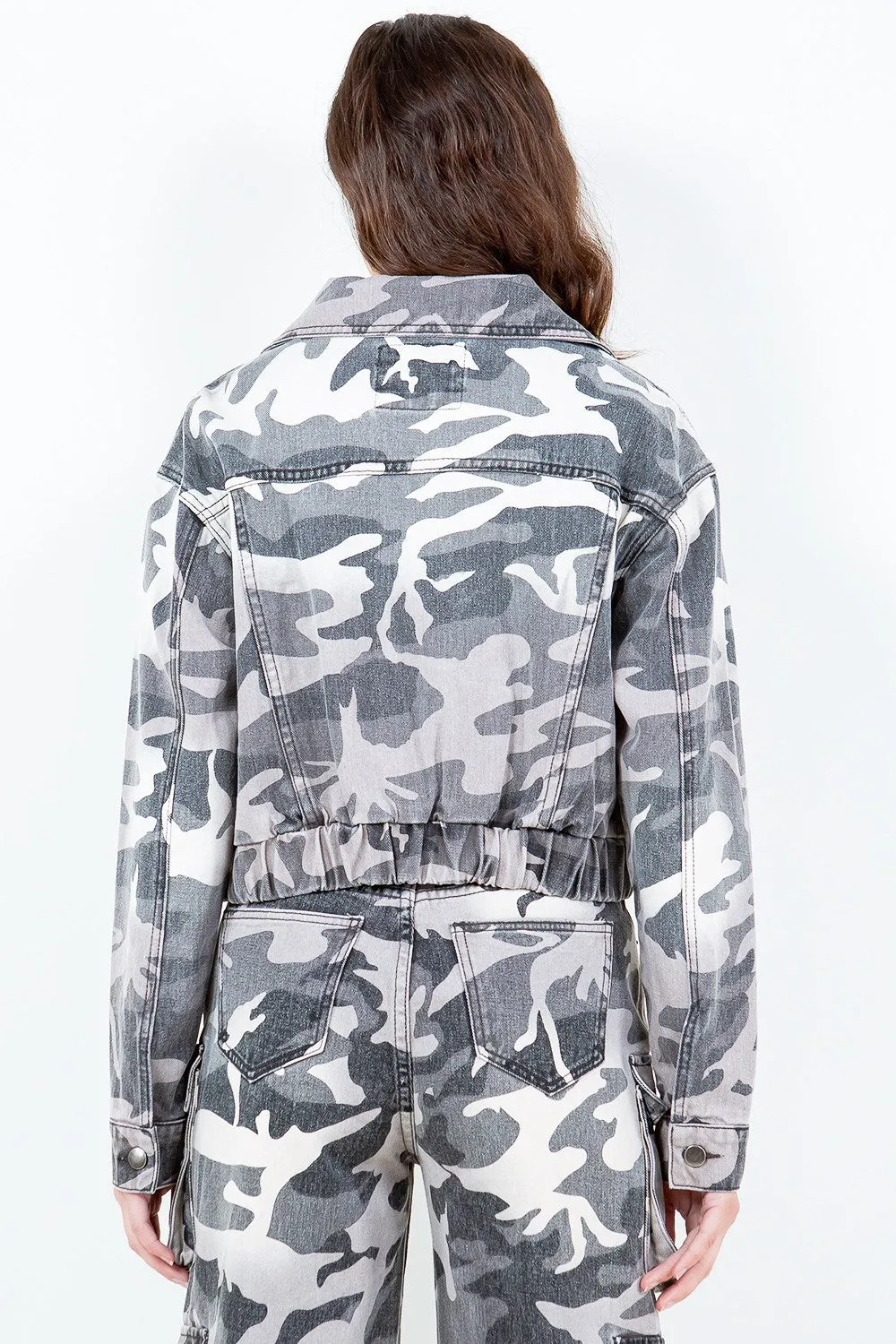 Camouflage Zip Up Cropped Rider Jacket Plus Size