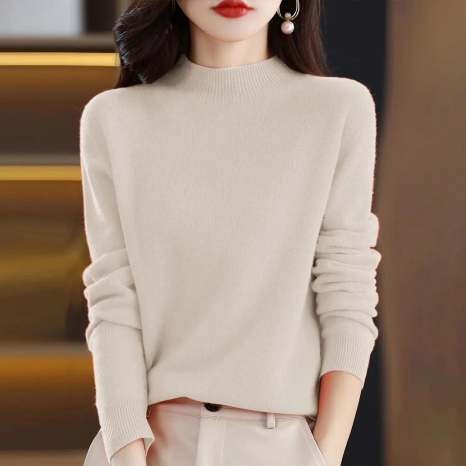 Cashmere Sweaters for Women Mock Neck Comfy Soft Long Sleeve Sweater Pullover Cashmere Fall Thin Sweater Tops