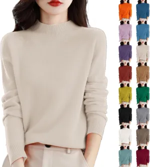 Cashmere Sweaters for Women Mock Neck Comfy Soft Long Sleeve Sweater Pullover Cashmere Fall Thin Sweater Tops