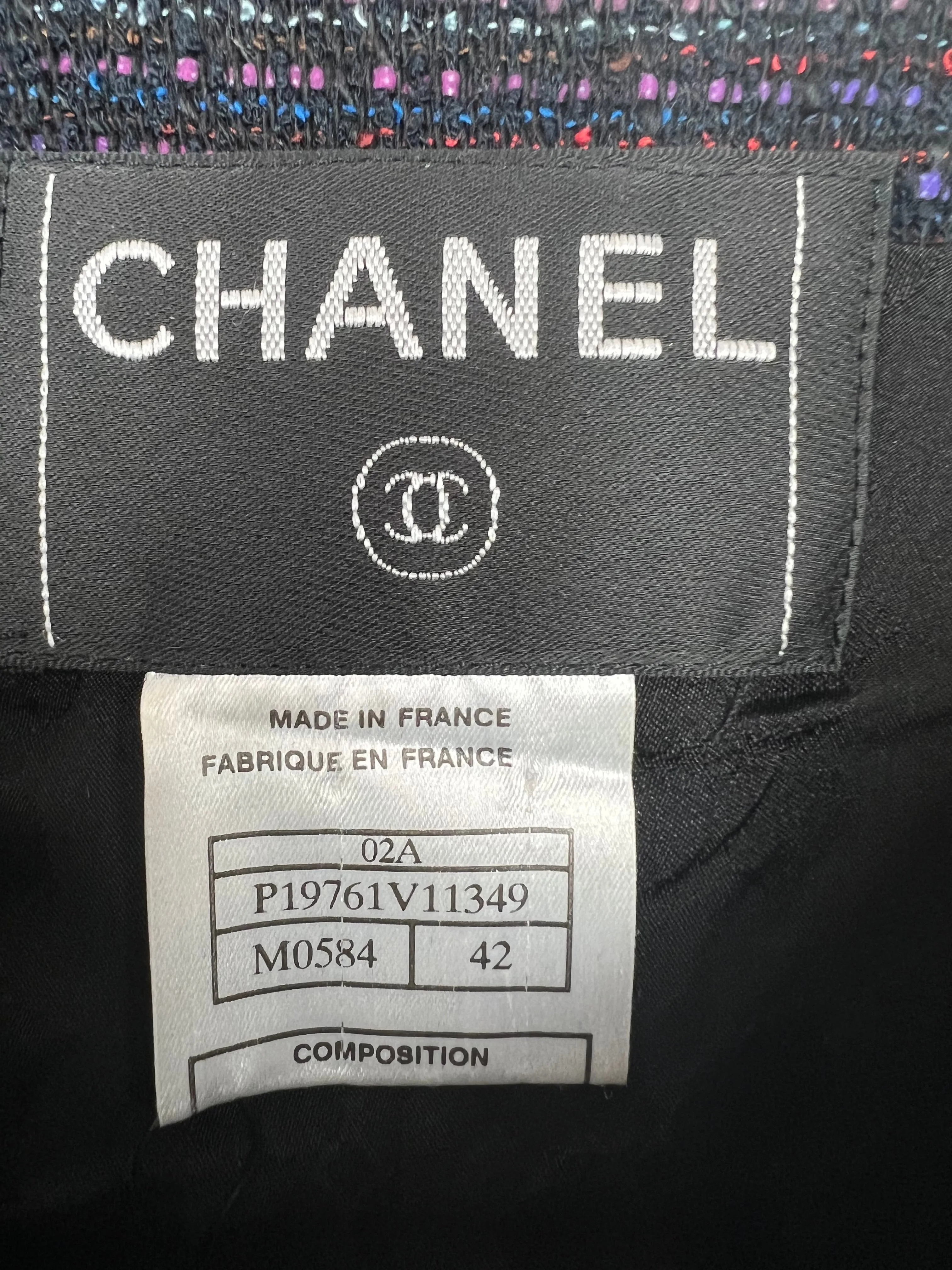 Chanel 02a Navy And Multi-colour Tweed Long Sleeve Jacket With Zip Details Size Fr 42 (uk 14)