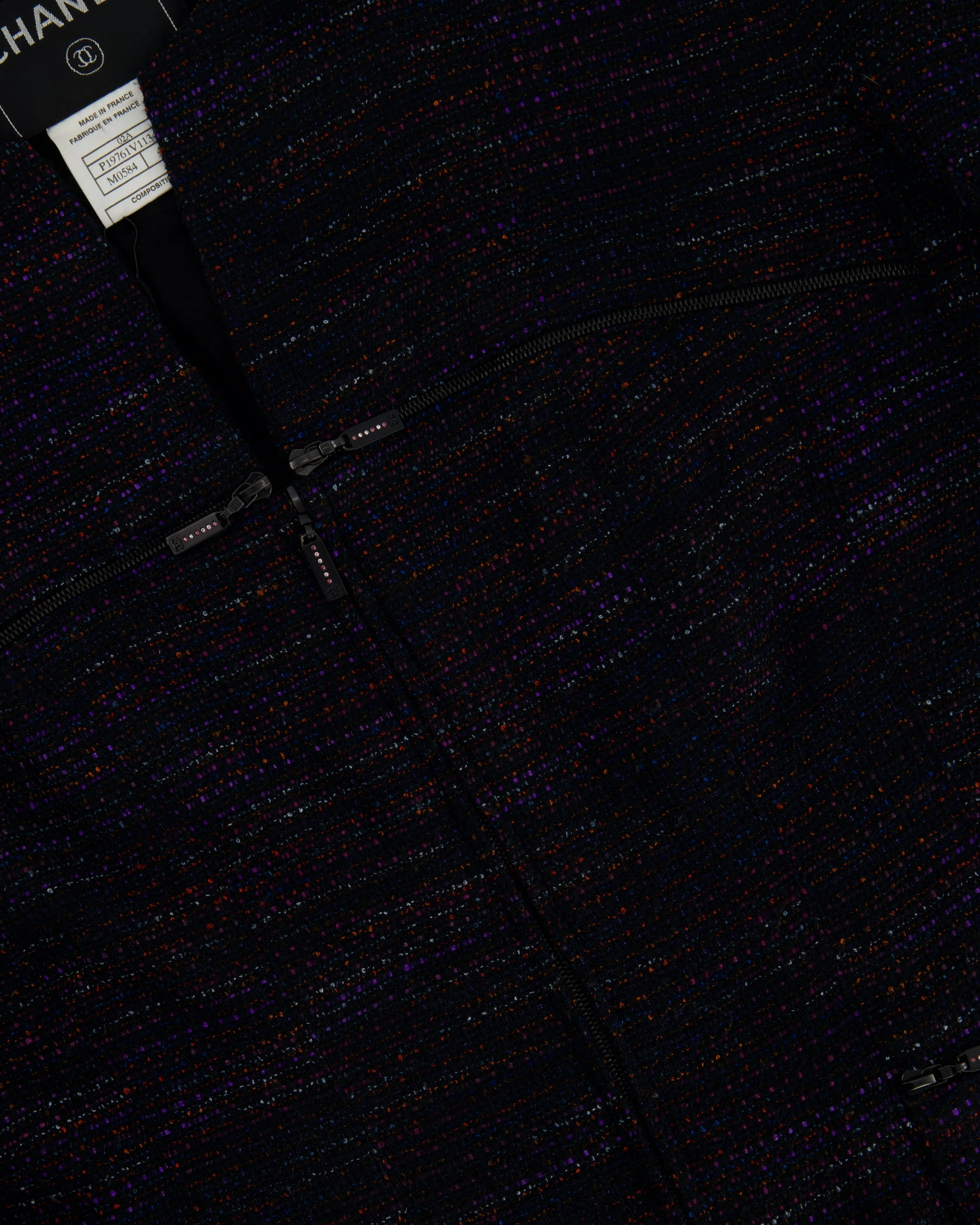 Chanel 02a Navy And Multi-colour Tweed Long Sleeve Jacket With Zip Details Size Fr 42 (uk 14)