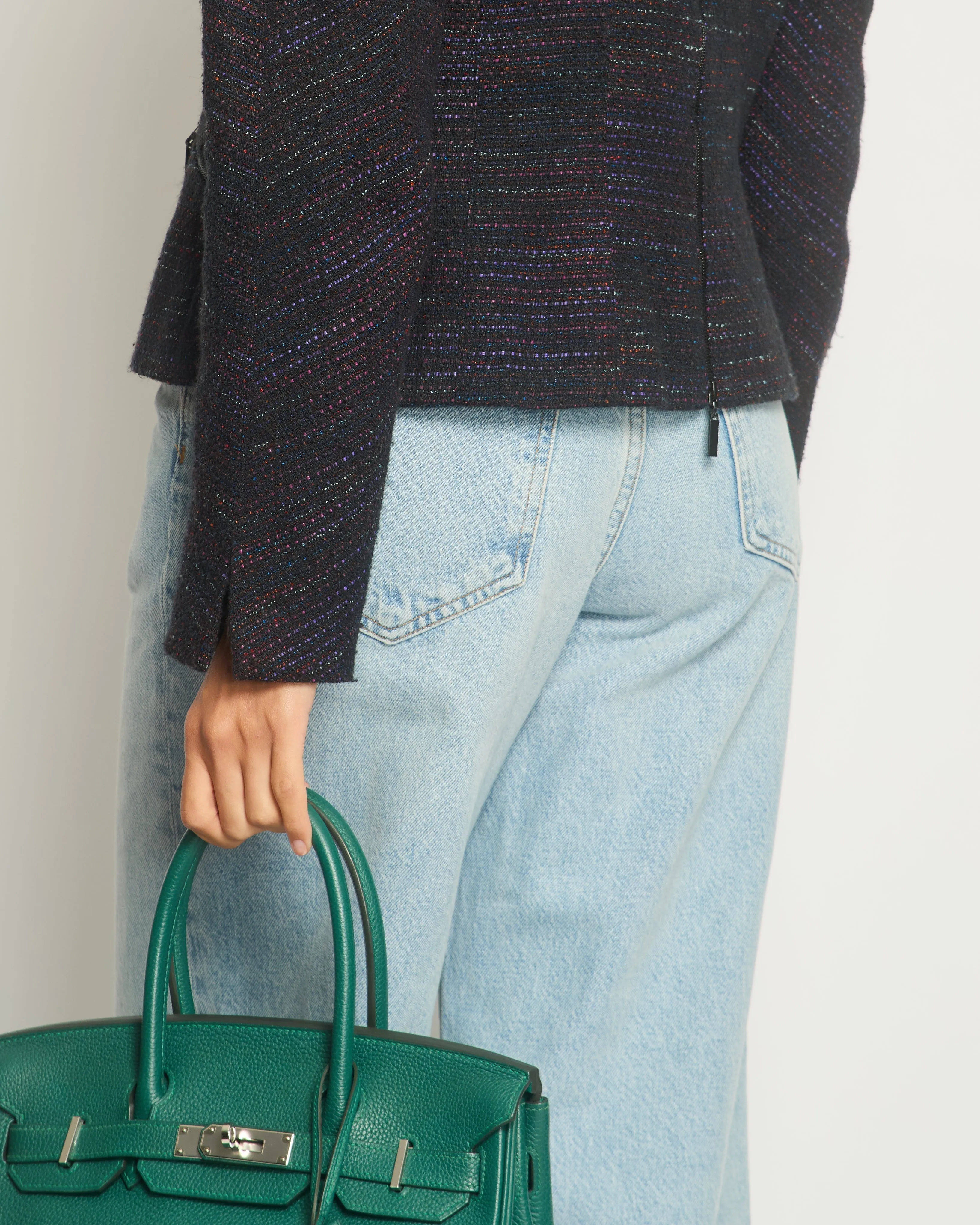 Chanel 02a Navy And Multi-colour Tweed Long Sleeve Jacket With Zip Details Size Fr 42 (uk 14)