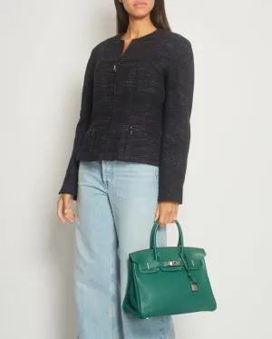 Chanel 02a Navy And Multi-colour Tweed Long Sleeve Jacket With Zip Details Size Fr 42 (uk 14)