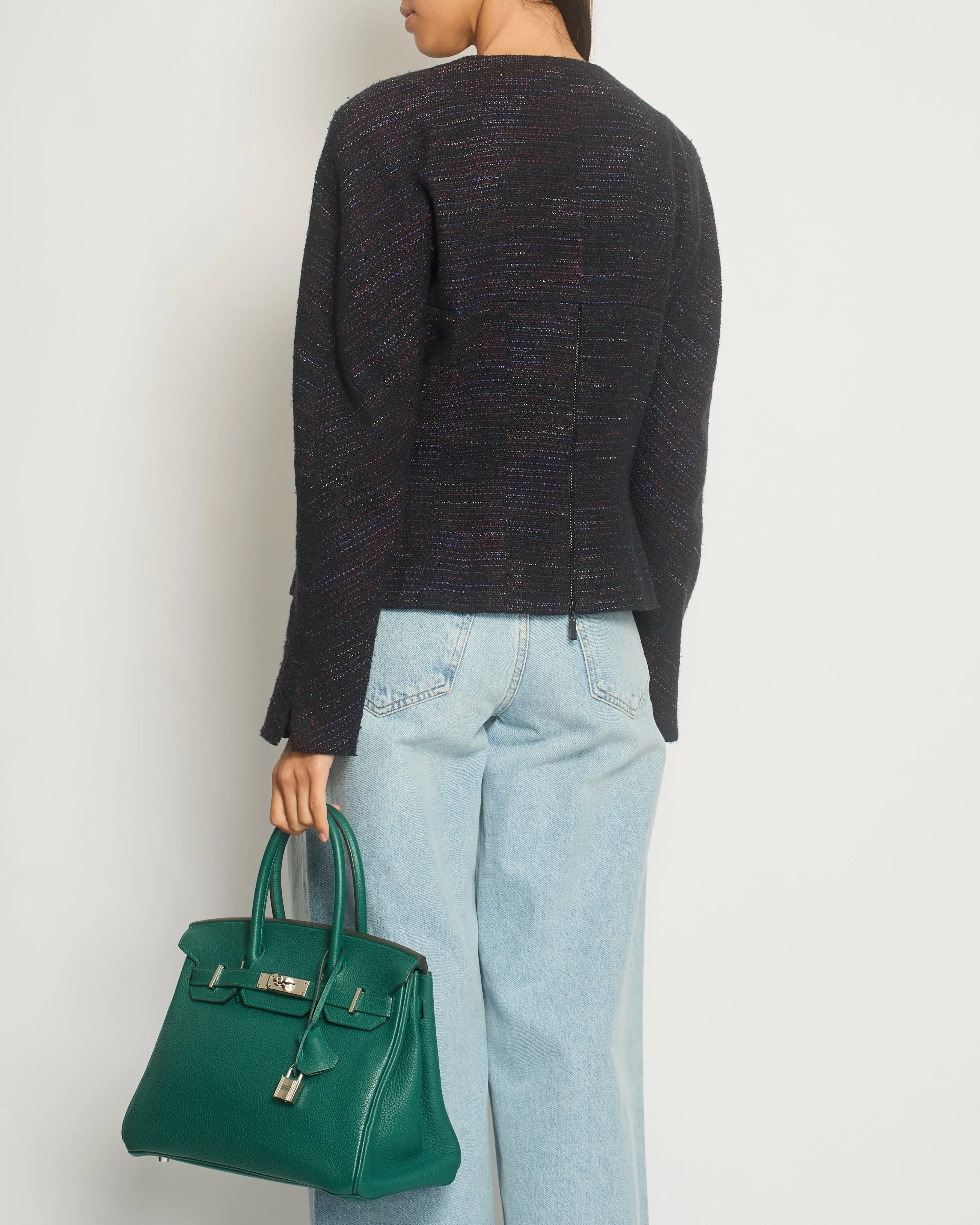 Chanel 02a Navy And Multi-colour Tweed Long Sleeve Jacket With Zip Details Size Fr 42 (uk 14)