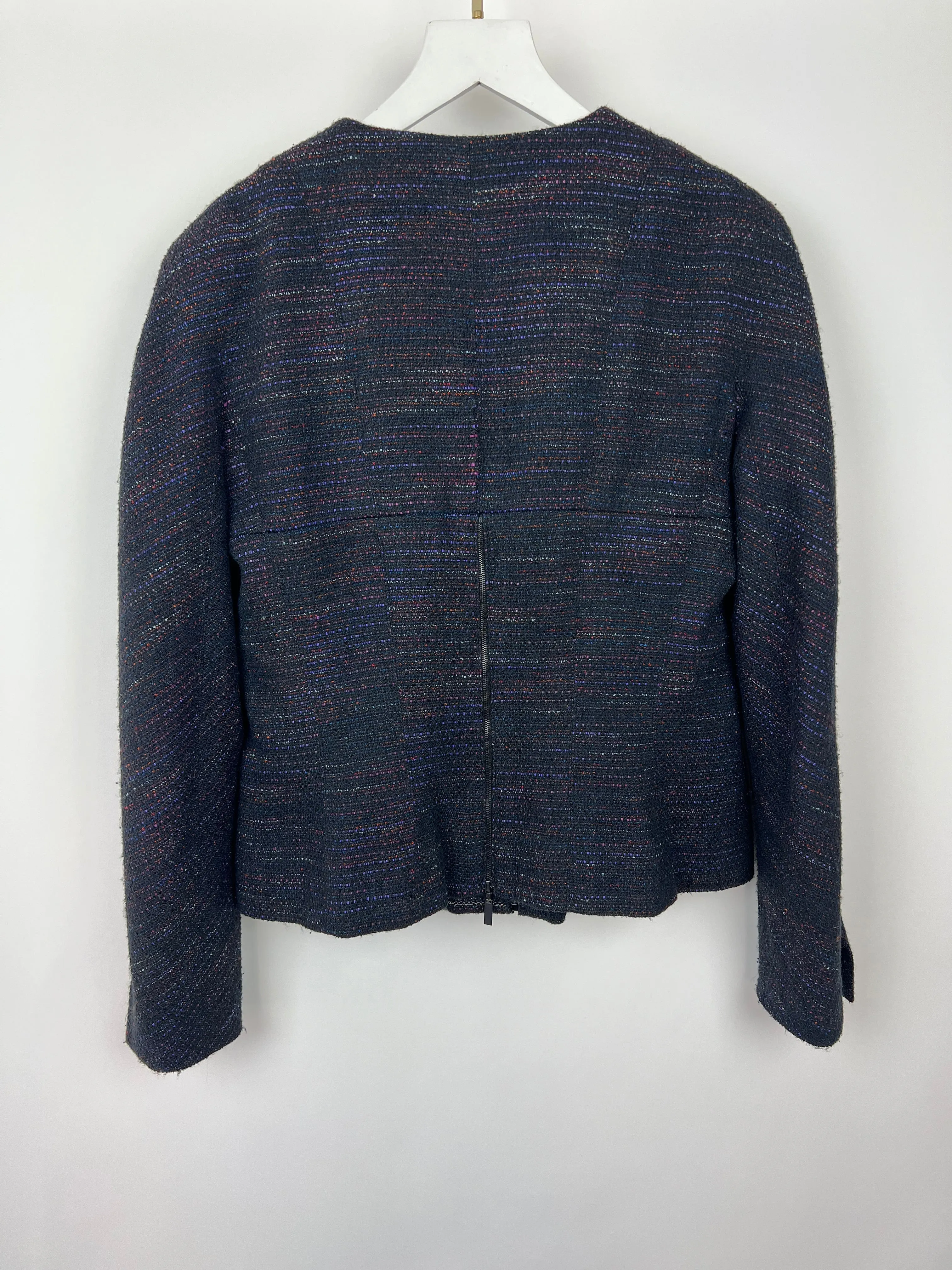 Chanel 02a Navy And Multi-colour Tweed Long Sleeve Jacket With Zip Details Size Fr 42 (uk 14)