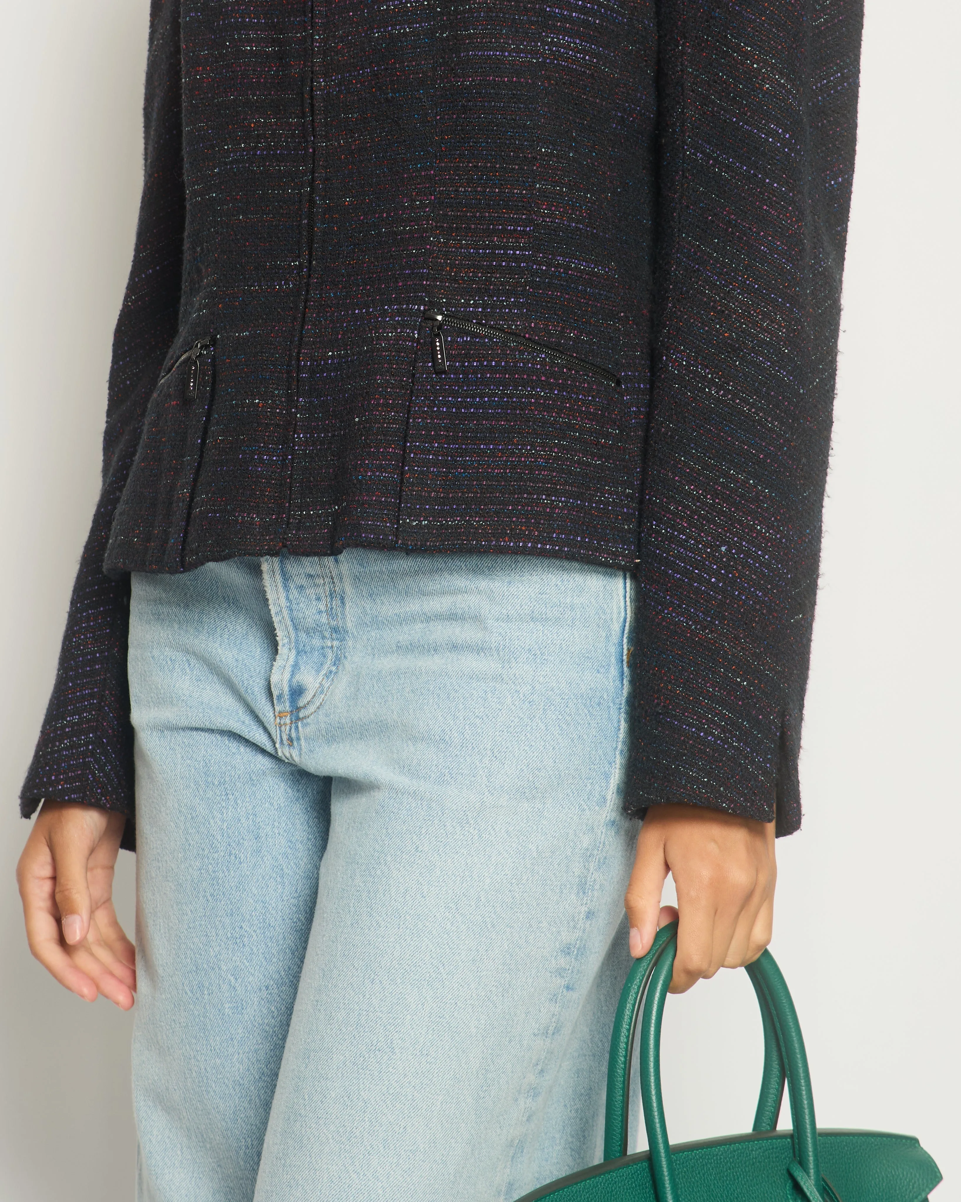 Chanel 02a Navy And Multi-colour Tweed Long Sleeve Jacket With Zip Details Size Fr 42 (uk 14)