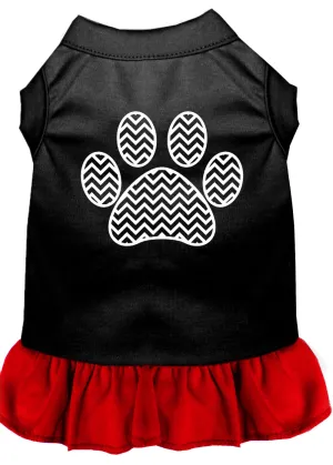Chevron Paw Screen Print Dress Black With Red Lg