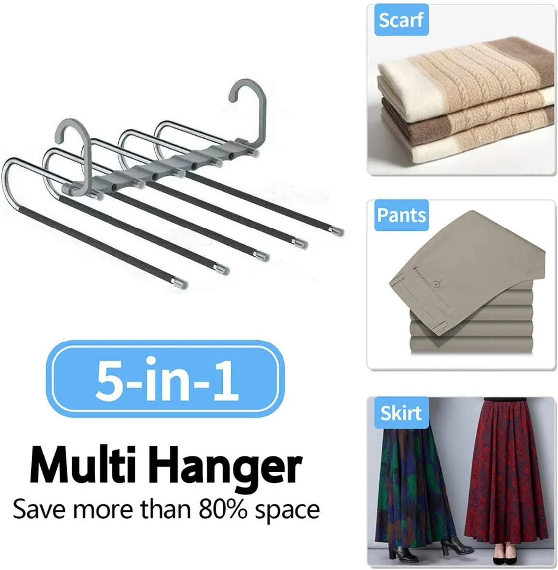 Chicwe&Kleverise Pants Hanger Scarf Skirt Trousers Ties Organizing Wardrobe Space Saving Portable Non Slip Stainless Steel