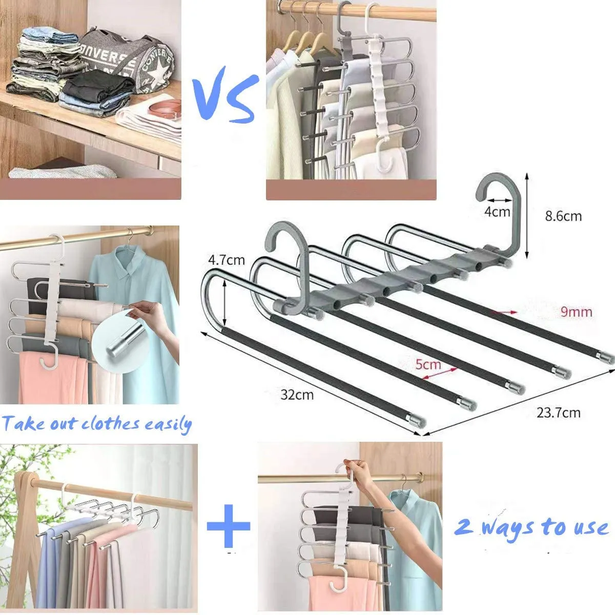 Chicwe&Kleverise Pants Hanger Scarf Skirt Trousers Ties Organizing Wardrobe Space Saving Portable Non Slip Stainless Steel