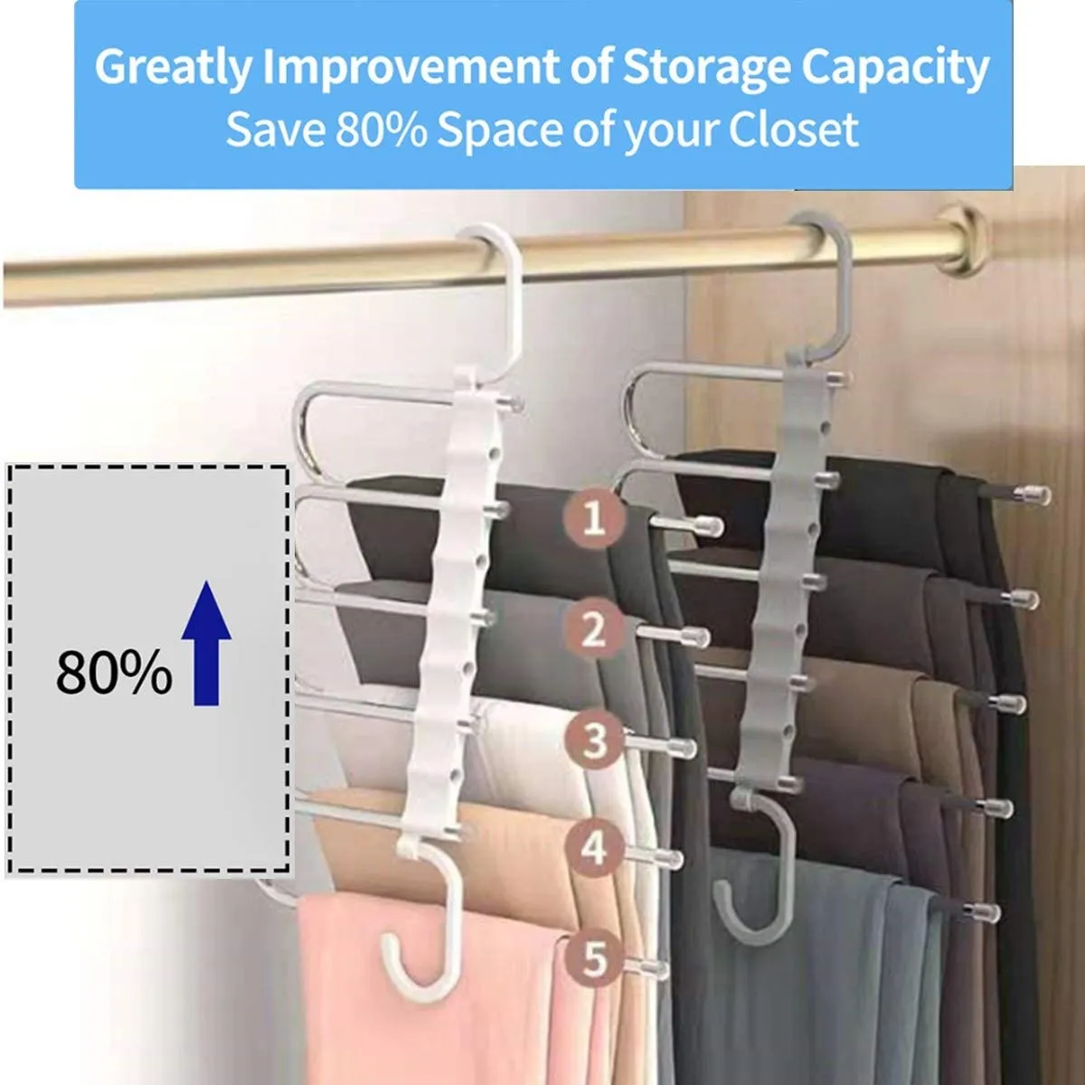 Chicwe&Kleverise Pants Hanger Scarf Skirt Trousers Ties Organizing Wardrobe Space Saving Portable Non Slip Stainless Steel