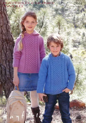 Children Round Neck and Hooded Sweaters in Hayfield Chunky Tweed (2444)
