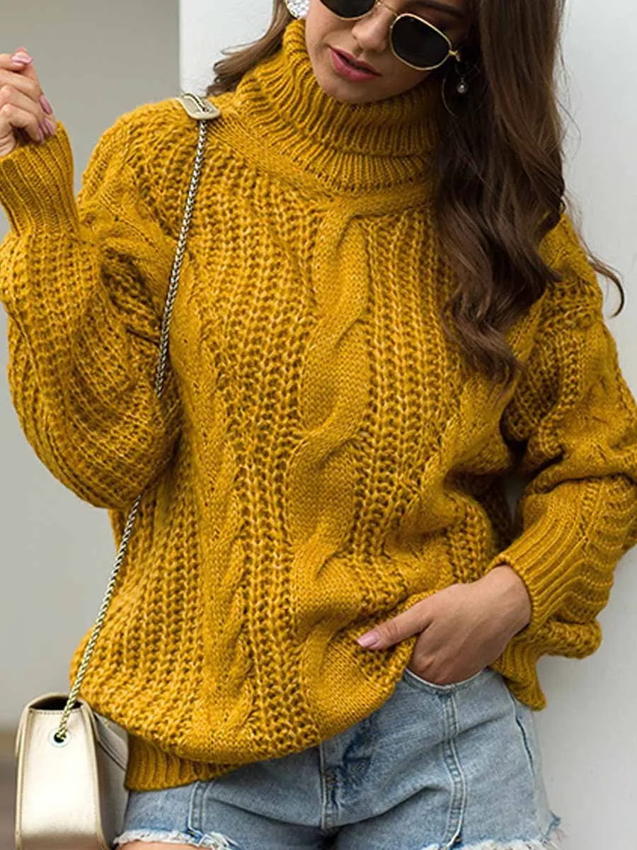 Chunky Twisted Turtleneck Knit Sweater