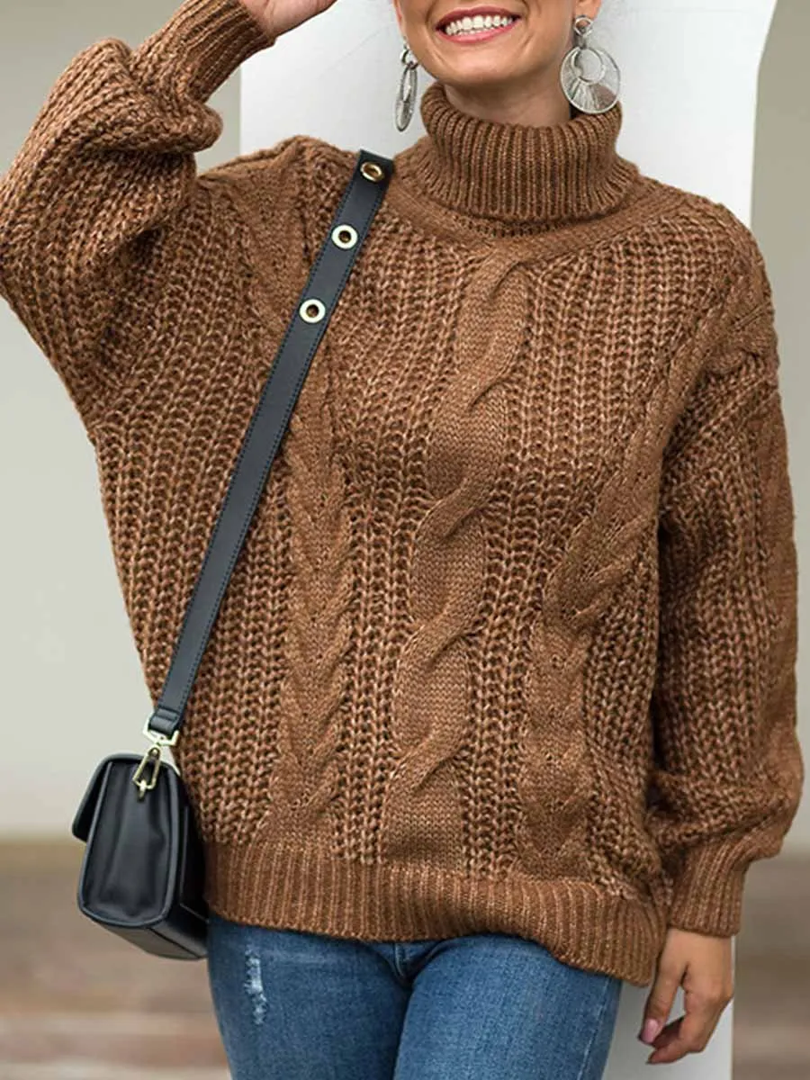 Chunky Twisted Turtleneck Knit Sweater