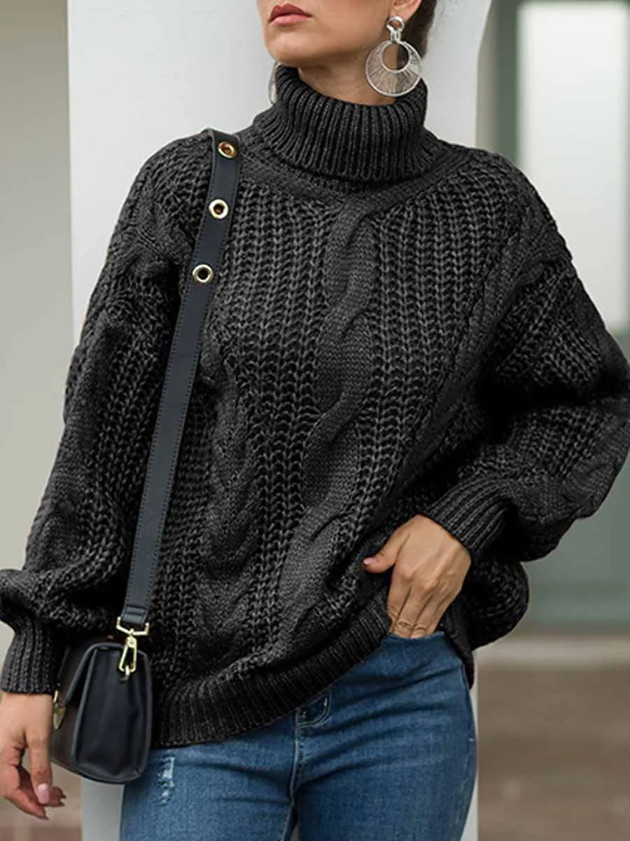 Chunky Twisted Turtleneck Knit Sweater