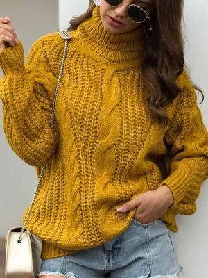 Chunky Twisted Turtleneck Knit Sweater