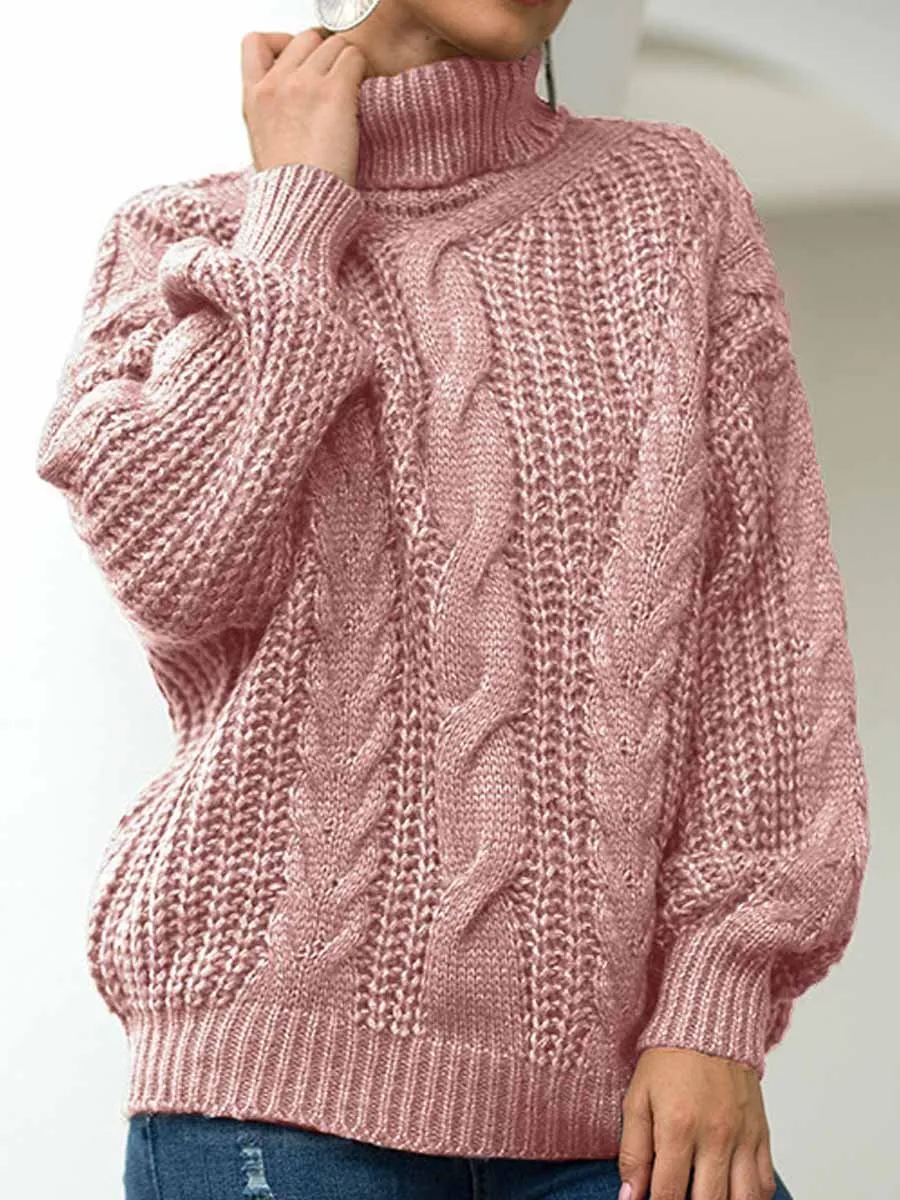 Chunky Twisted Turtleneck Knit Sweater
