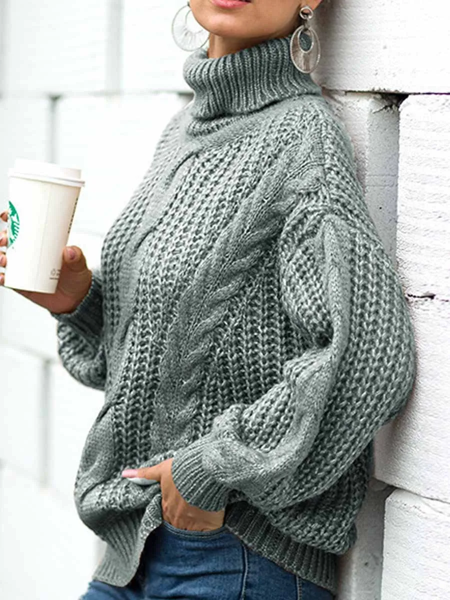 Chunky Twisted Turtleneck Knit Sweater