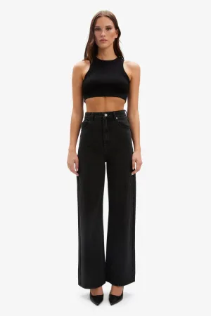 CINDY WIDE FULL LEG JEAN - WASHED BLACK