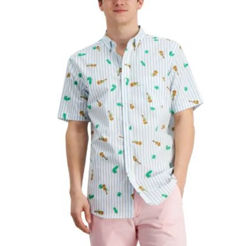 Club Room Men's Regular Fit Striped Ukelele Print BUtton Down Shirt, NWT!