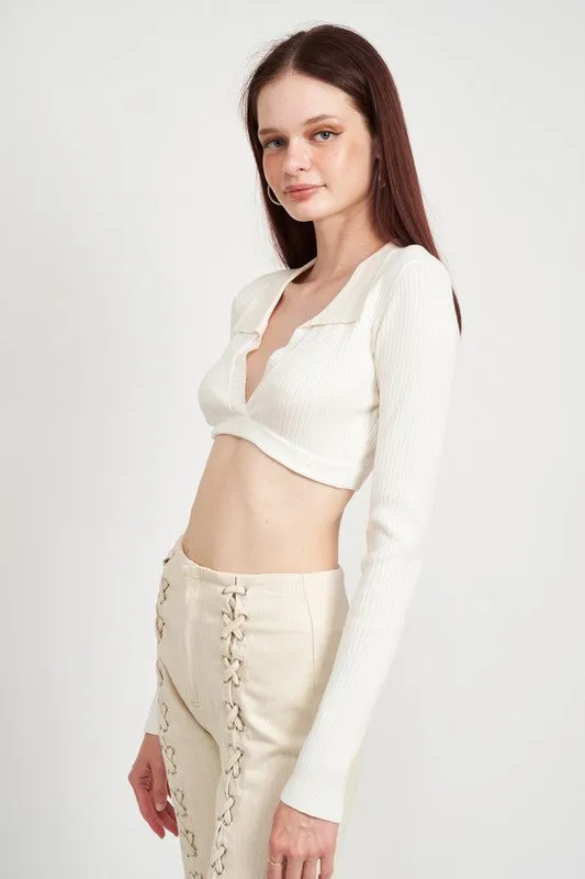 Collared V Neck Crop Top