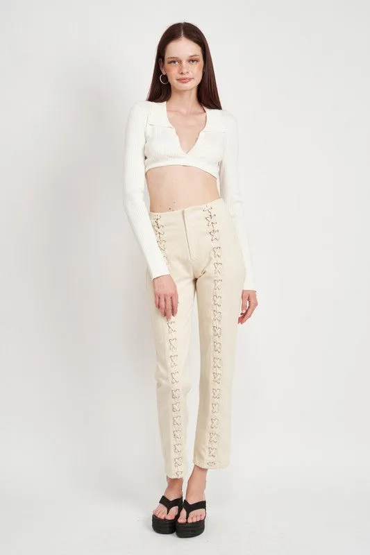 Collared V Neck Crop Top