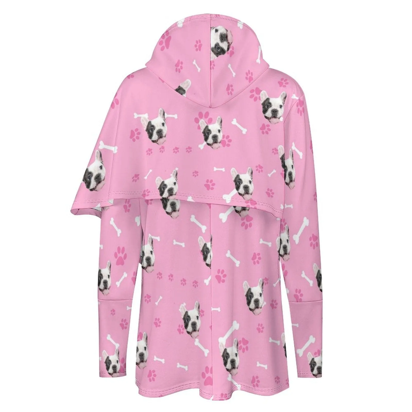 Custom Pet Face Women's Mid-length Hoodies Pink Personalized Loose Cross Hem Hooded Pullover Design Your Own Hoodie