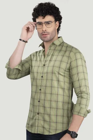 Demid Light Green Cotton Check Shirt