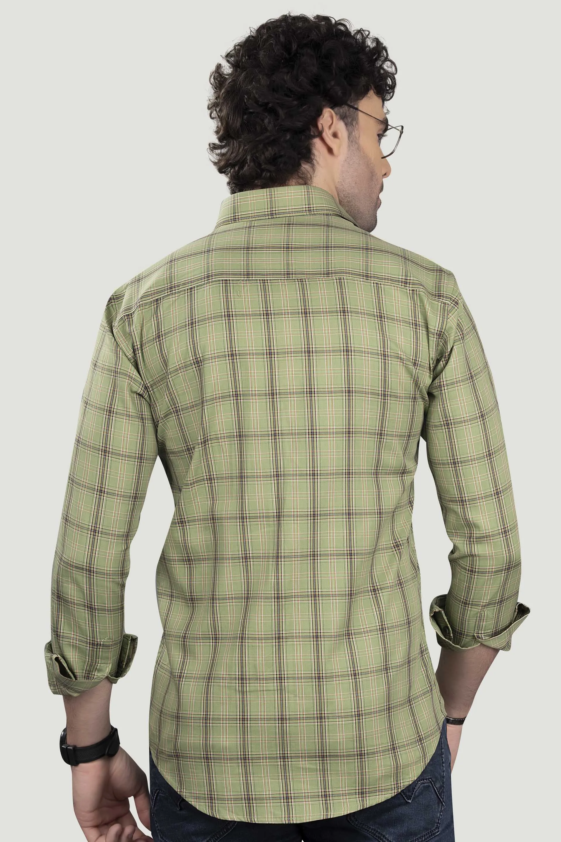 Demid Light Green Cotton Check Shirt
