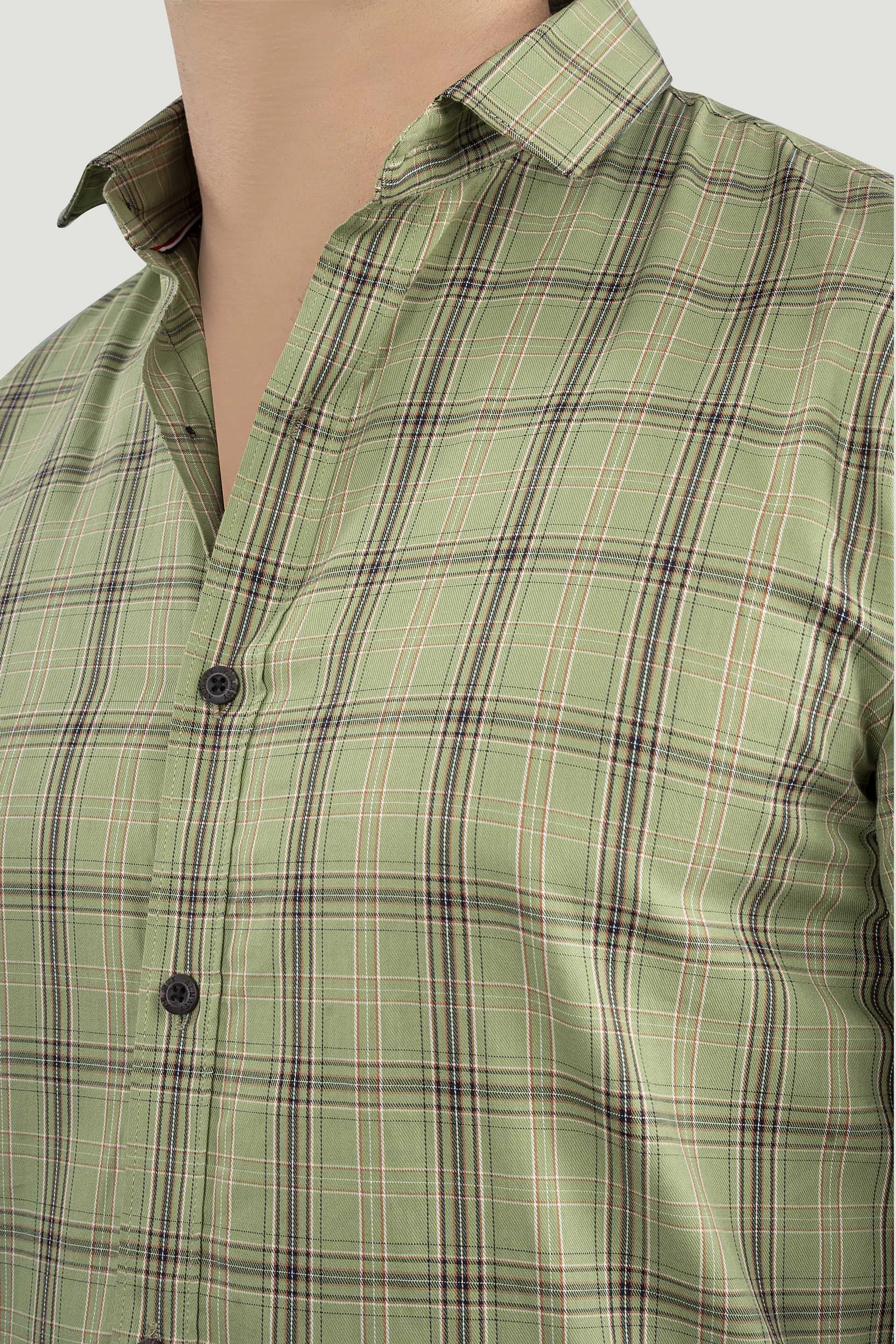 Demid Light Green Cotton Check Shirt