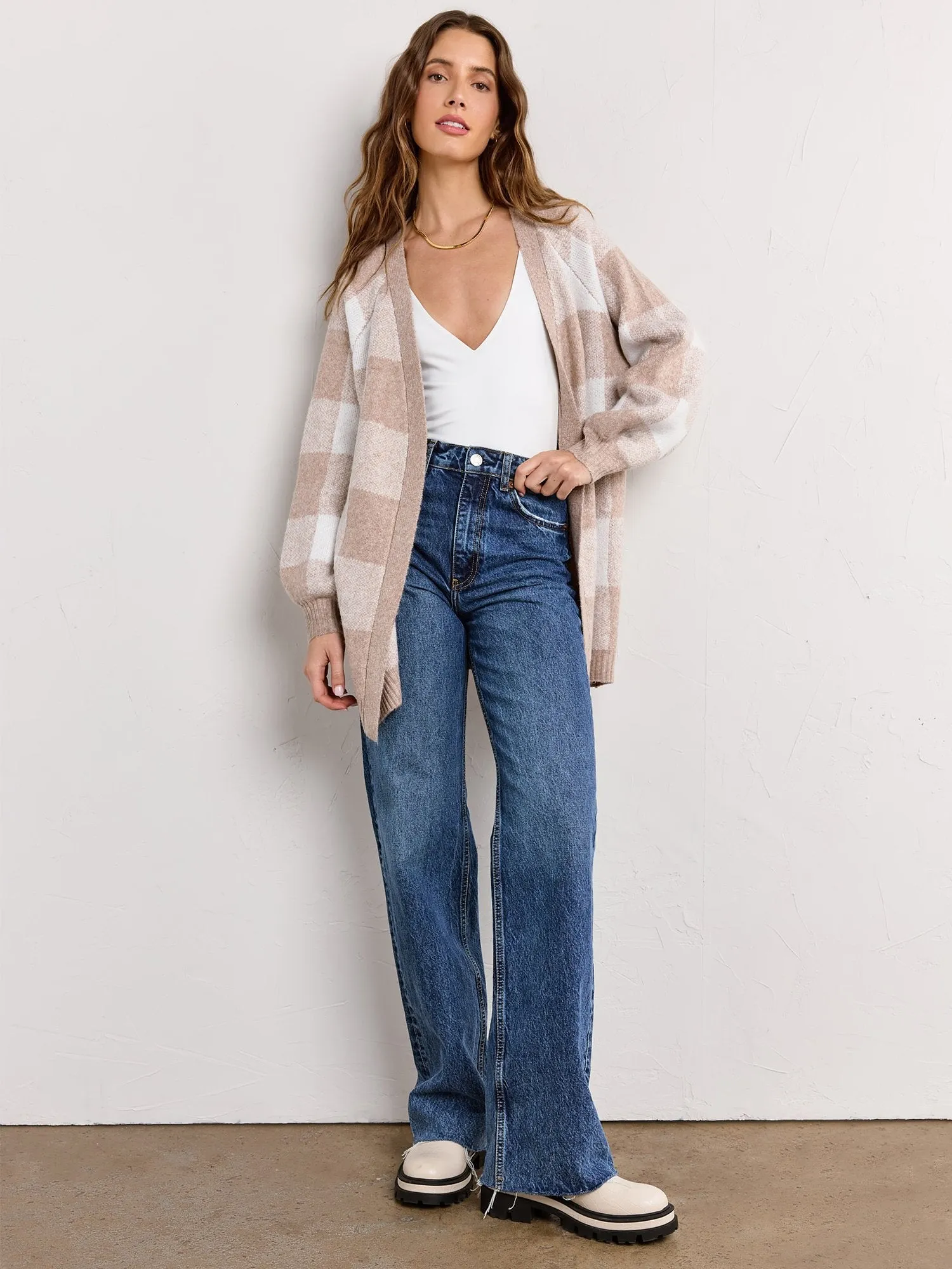 Dreamers Long-Sleeve Gingham Melange Cardigan - Brands We Love