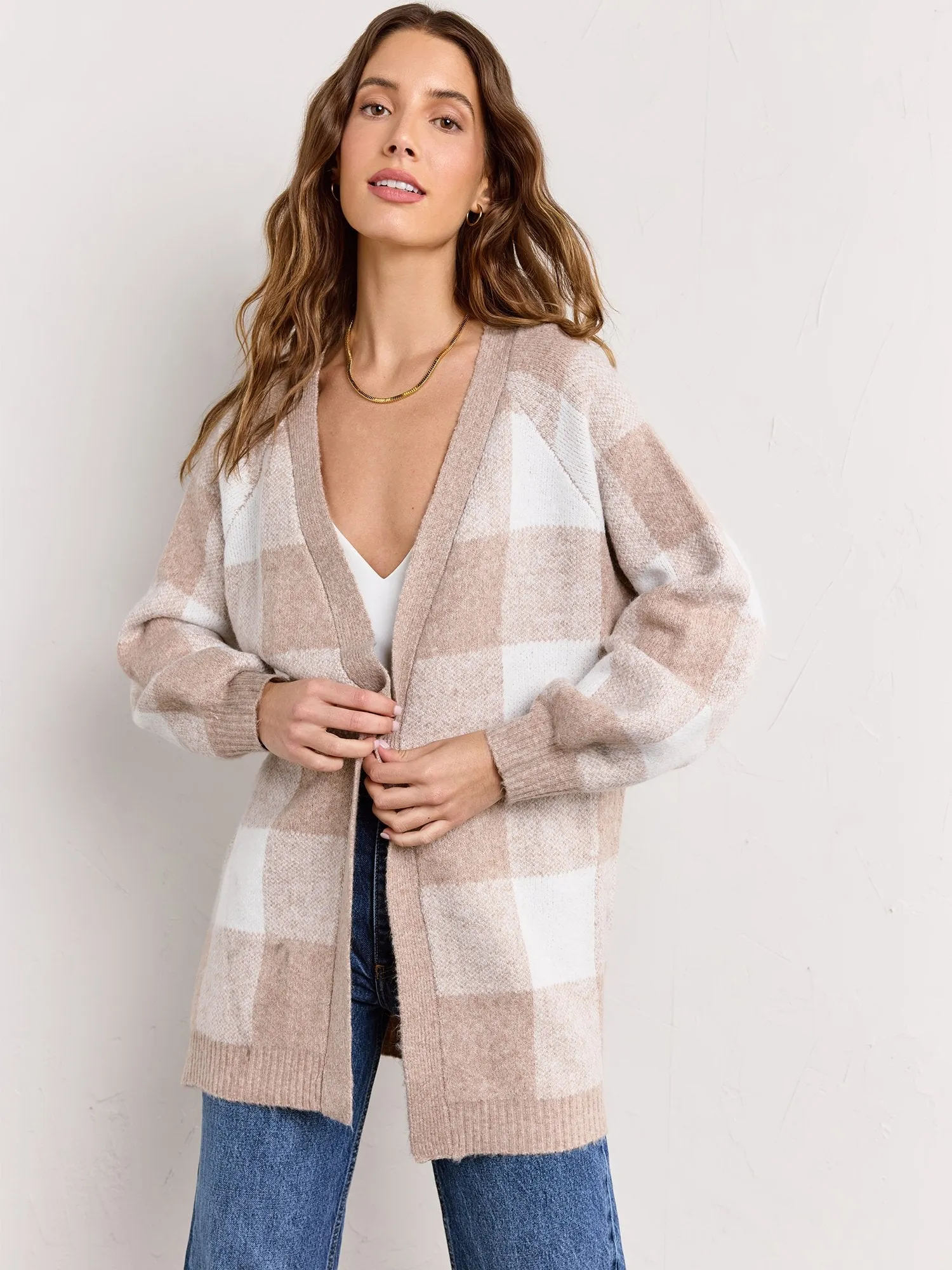 Dreamers Long-Sleeve Gingham Melange Cardigan - Brands We Love