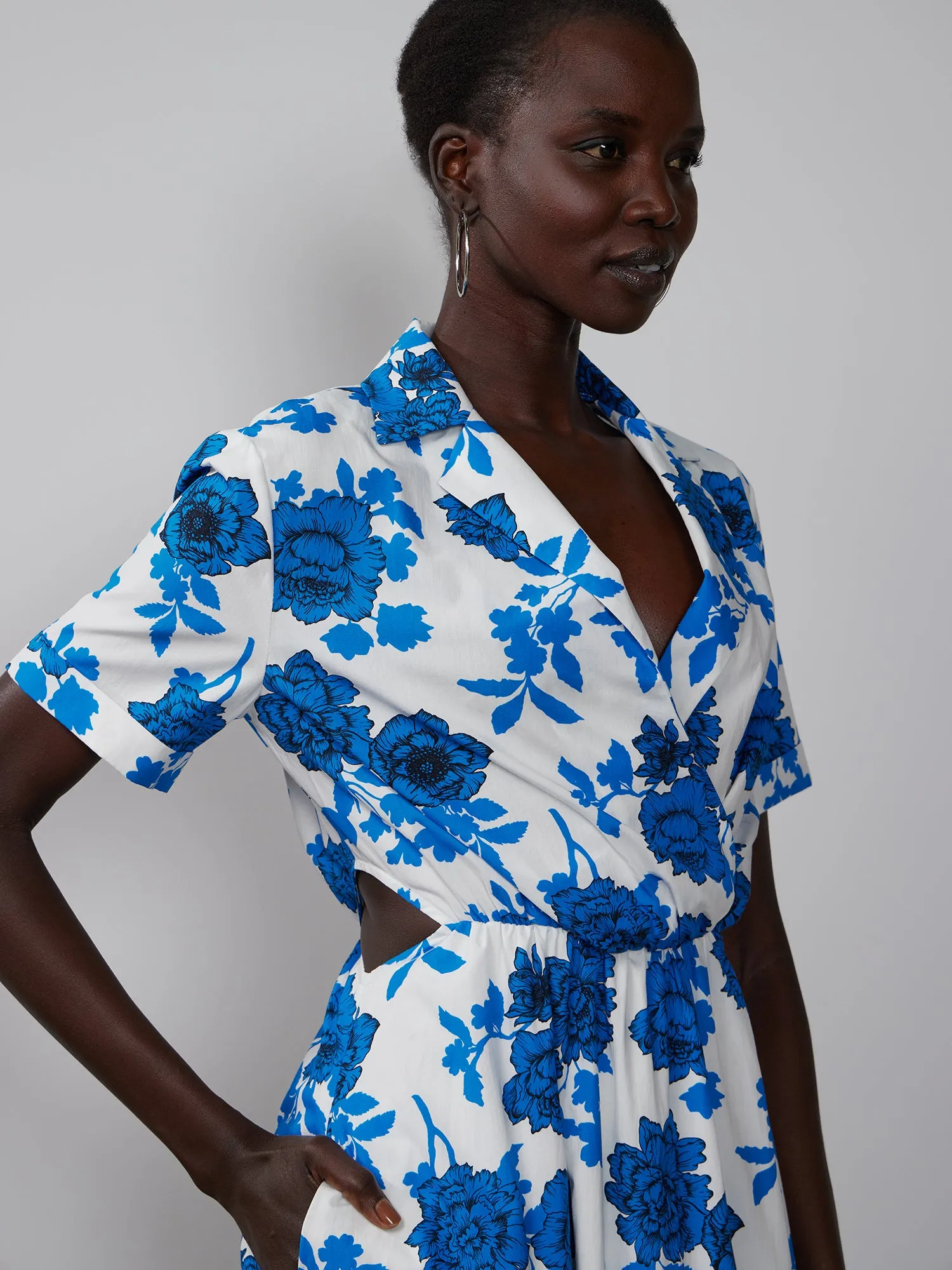 Floral Side Cutout Midi Dress