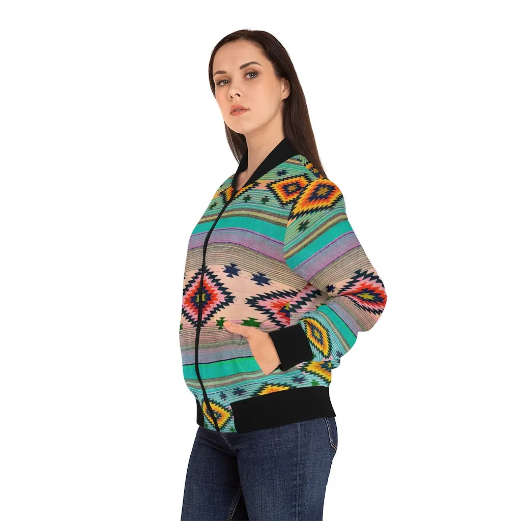 Funky Shaman Dead Rose Green | Native American Women's Bomber Jacket
