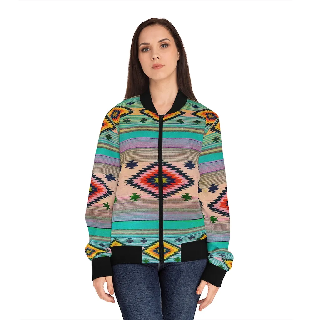 Funky Shaman Dead Rose Green | Native American Women's Bomber Jacket