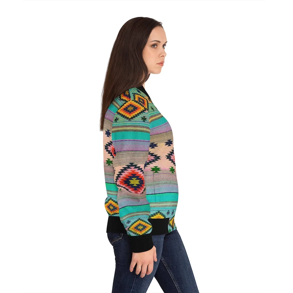 Funky Shaman Dead Rose Green | Native American Women's Bomber Jacket