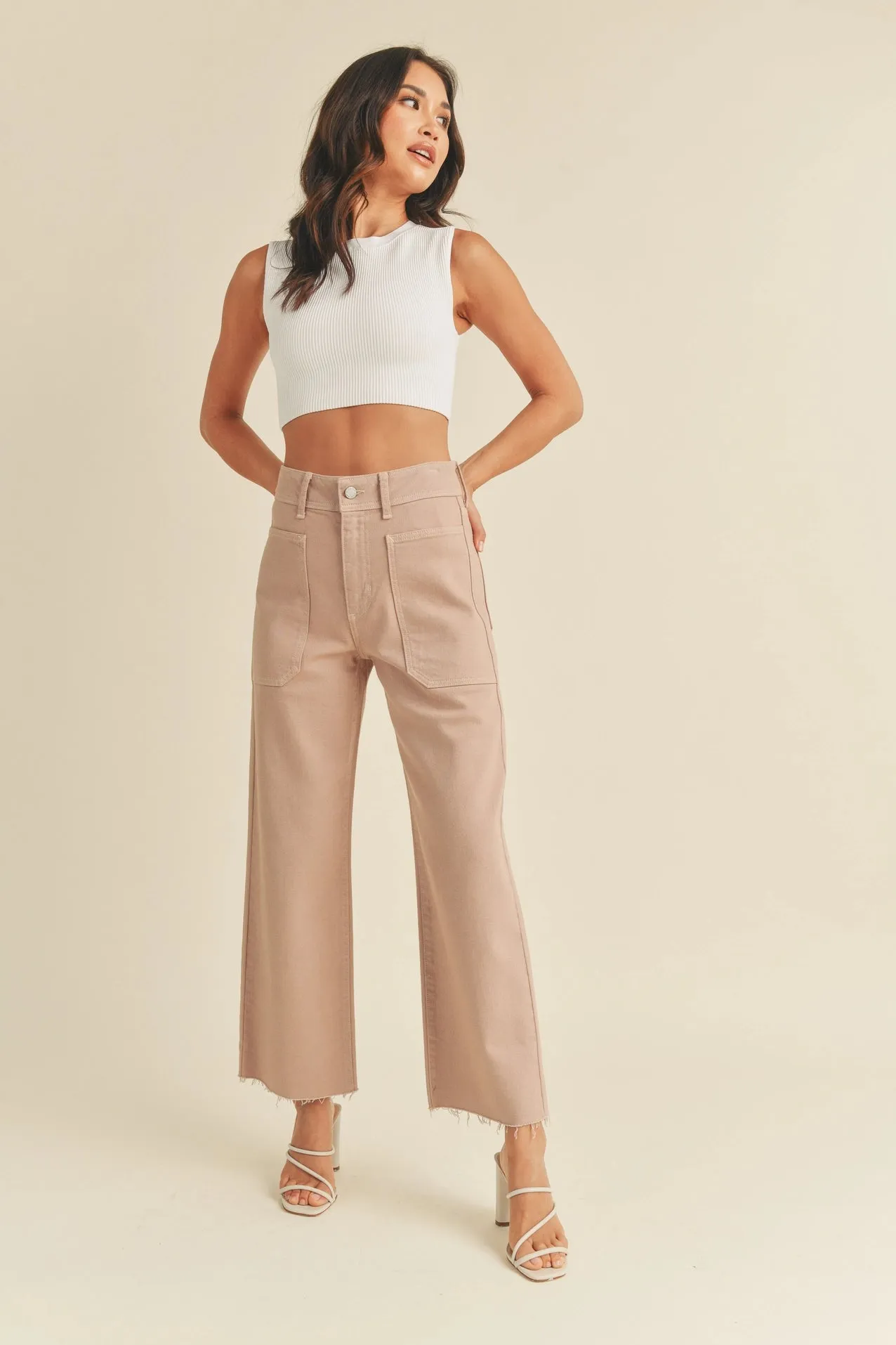Hailey High Rise Utility Wide Leg Jeans | Clay