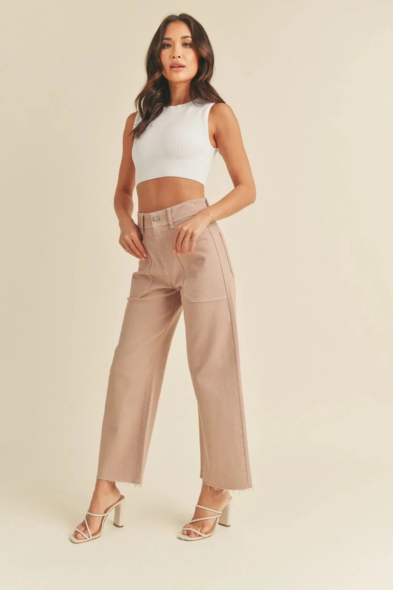 Hailey High Rise Utility Wide Leg Jeans | Clay