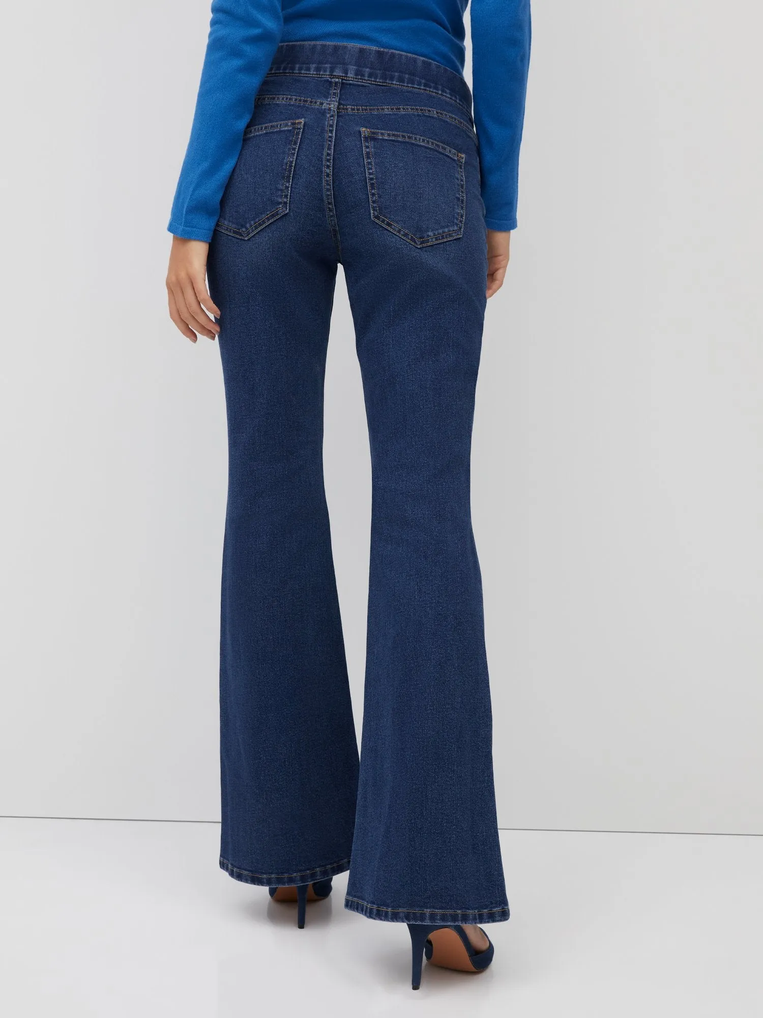High-Waisted Pull-On Flare Jeans - Medium Wash