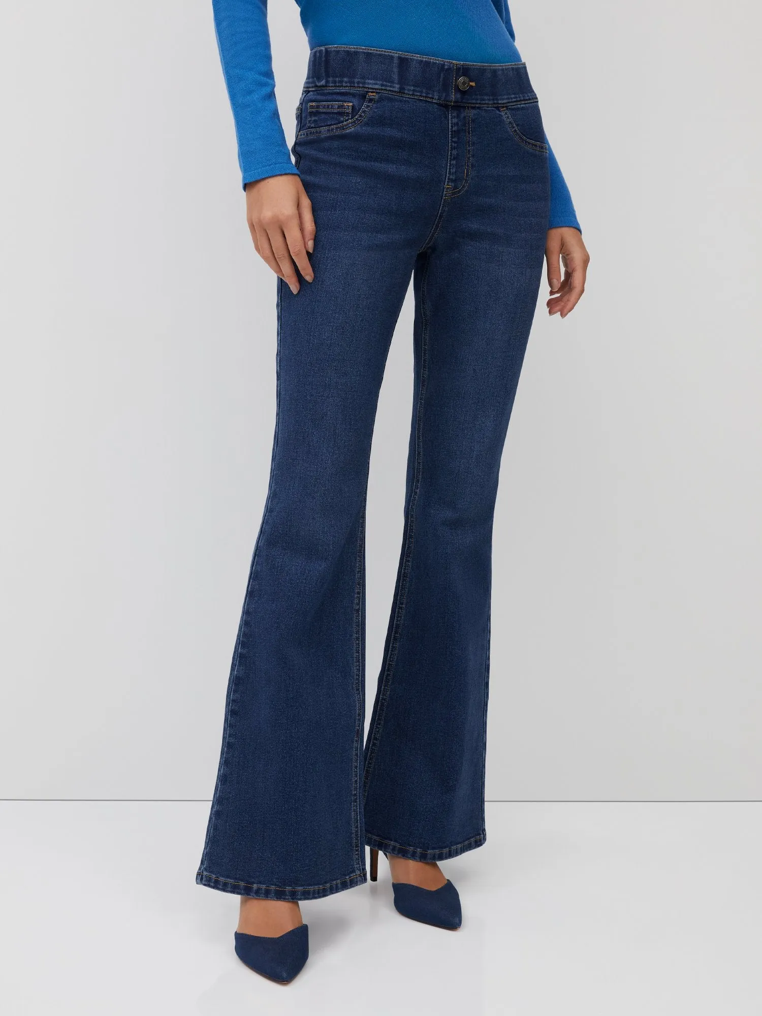 High-Waisted Pull-On Flare Jeans - Medium Wash