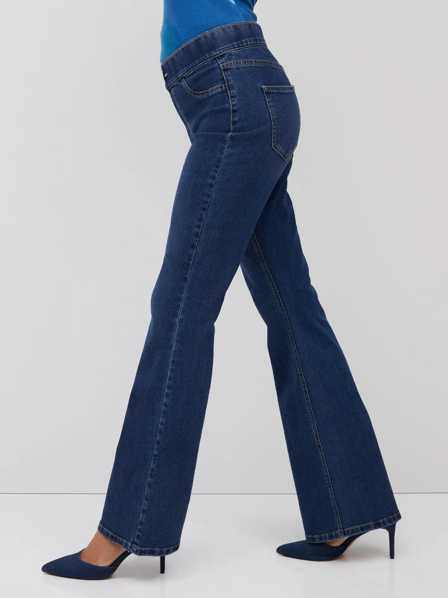 High-Waisted Pull-On Flare Jeans - Medium Wash