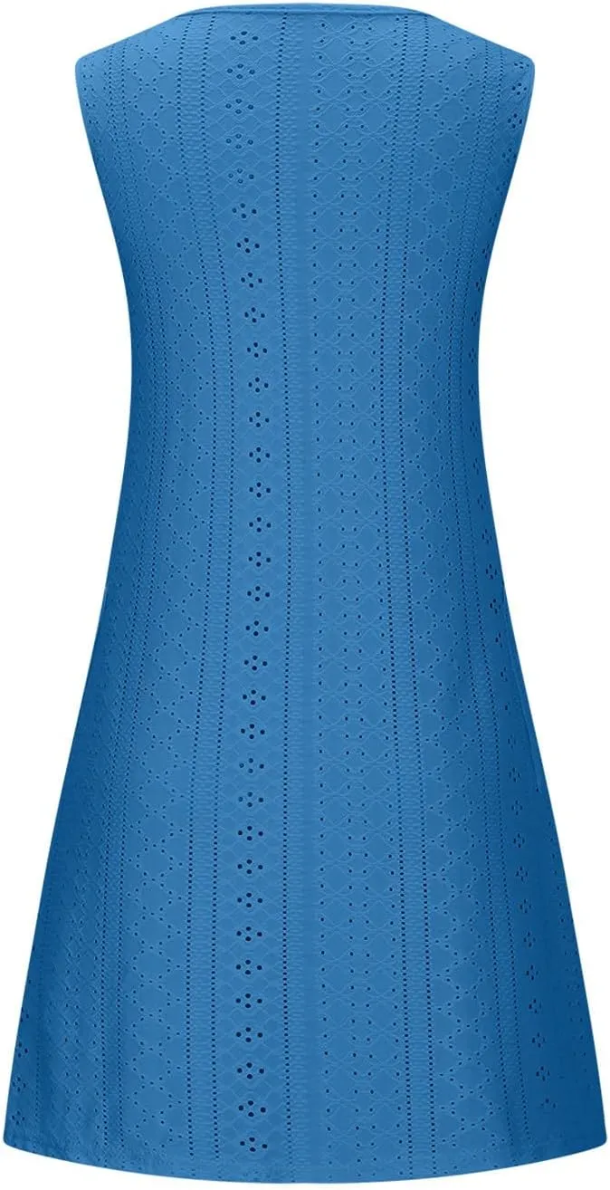 hlysgo Coverup Summer Dresses for Women 2025 Eyelet Casual Loose Sleeveless Mini Sundresses Beach Tank Dresses with Pockets