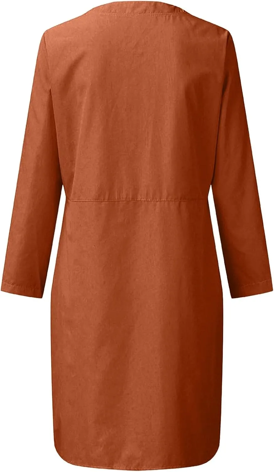 hlysgo Women's Summer Mini Dresses Trendy Cotton Linen Button Up Beach Dress Casual Long Sleeve Crew Neck Knee Length Dress