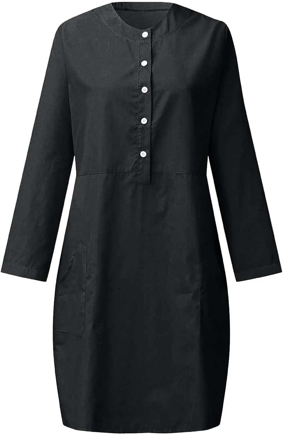 hlysgo Women's Summer Mini Dresses Trendy Cotton Linen Button Up Beach Dress Casual Long Sleeve Crew Neck Knee Length Dress