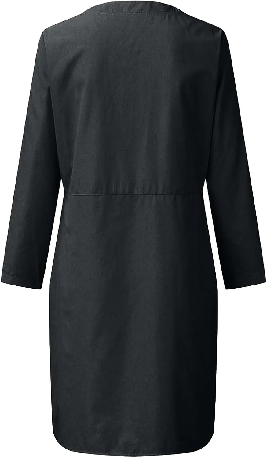 hlysgo Women's Summer Mini Dresses Trendy Cotton Linen Button Up Beach Dress Casual Long Sleeve Crew Neck Knee Length Dress