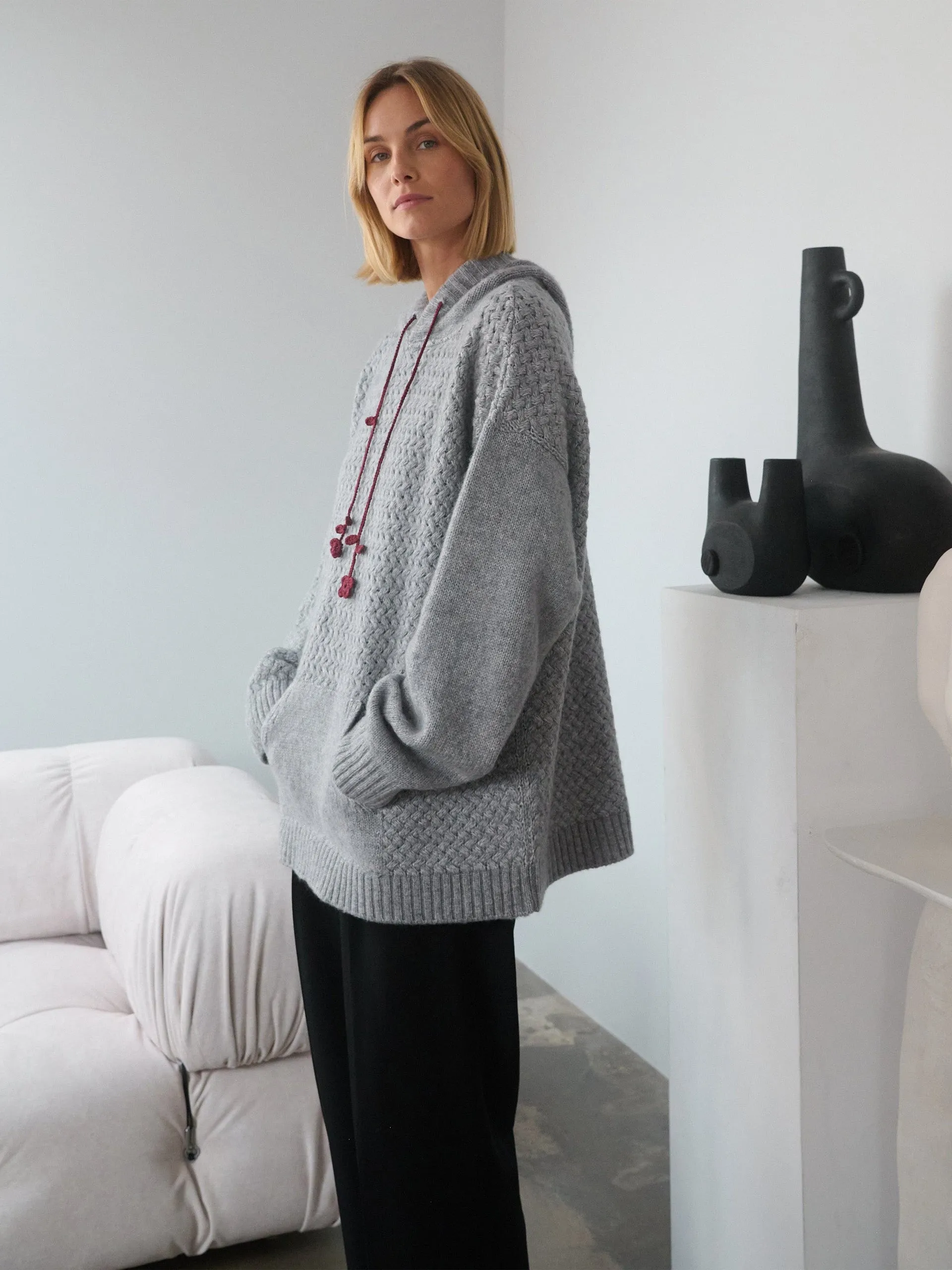 Žilvinas fog grey merino wool hoodie