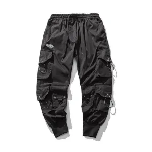 INFINIT Frizz Black Cargo Pants for Mens, Hip hop pants pocket oversize