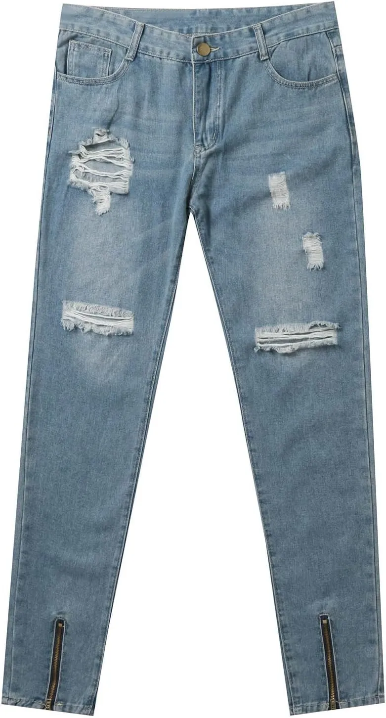 Jeans for Men Ripped Stretch Fit Skinny Jeans Distressed Slim Fit Denim Pants Casual Streetwear Flex Jeans Trousers