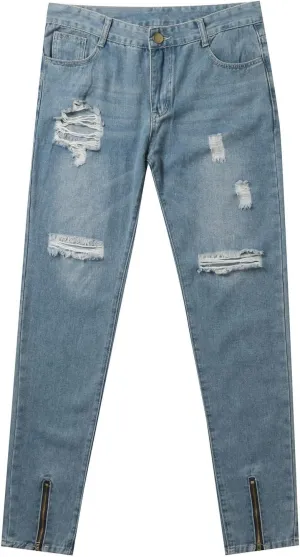 Jeans for Men Ripped Stretch Fit Skinny Jeans Distressed Slim Fit Denim Pants Casual Streetwear Flex Jeans Trousers