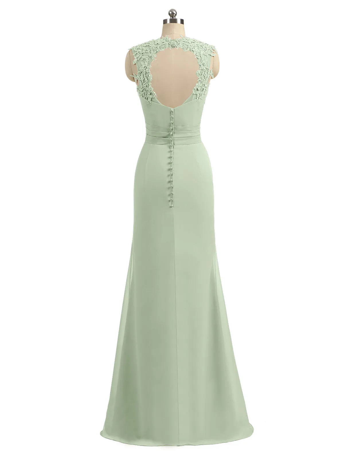 Lace Appliqued Strap Sheath Open Back Dress Dusty Sage